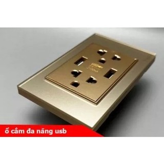 Ổ cắm đôi 3 chấu +2 cổng usb sạc nhanh âm tường mặt kính cường lực viền vàng tenko tk-c18-045 vàng