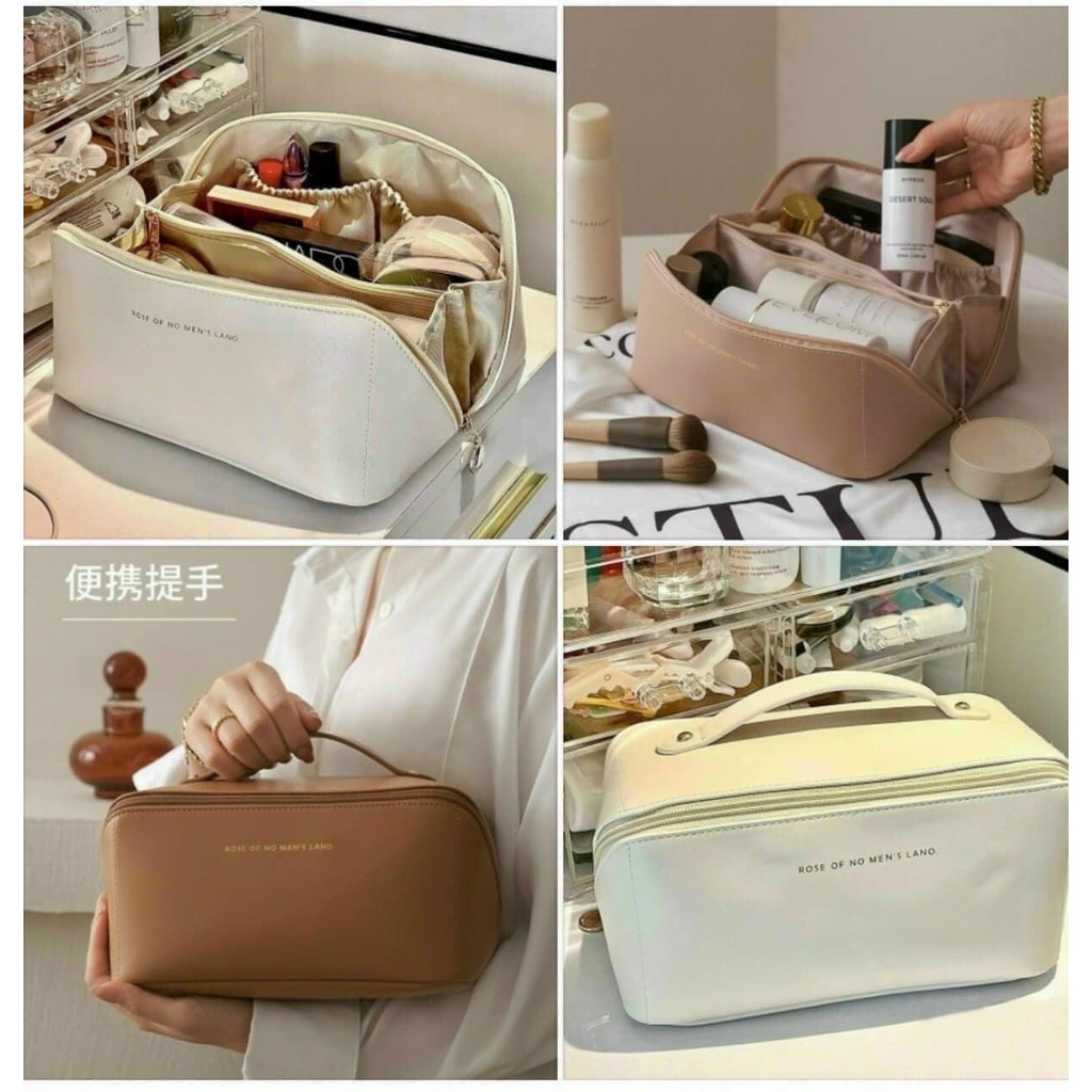 Túi đựng Mỹ Phẩm Du Lịch Nhiều Ngăn Dung Tích Lớn Trang điểm Túi Da Qua đêm Trang điểm Túi Xách Tay Trứng Màu Cọ Son Môi