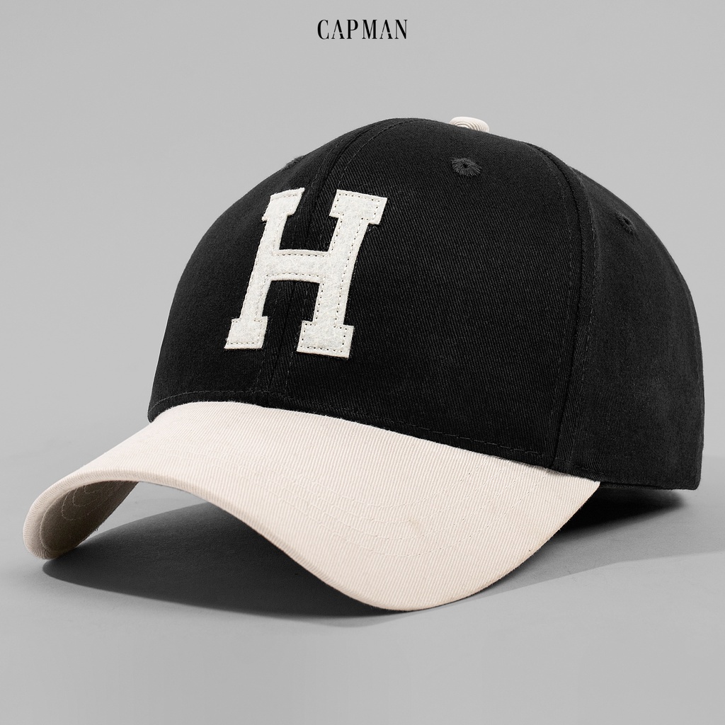 Mũ lưỡi trai thể thao màu đen CAPMAN logo chữ H thêu CM62