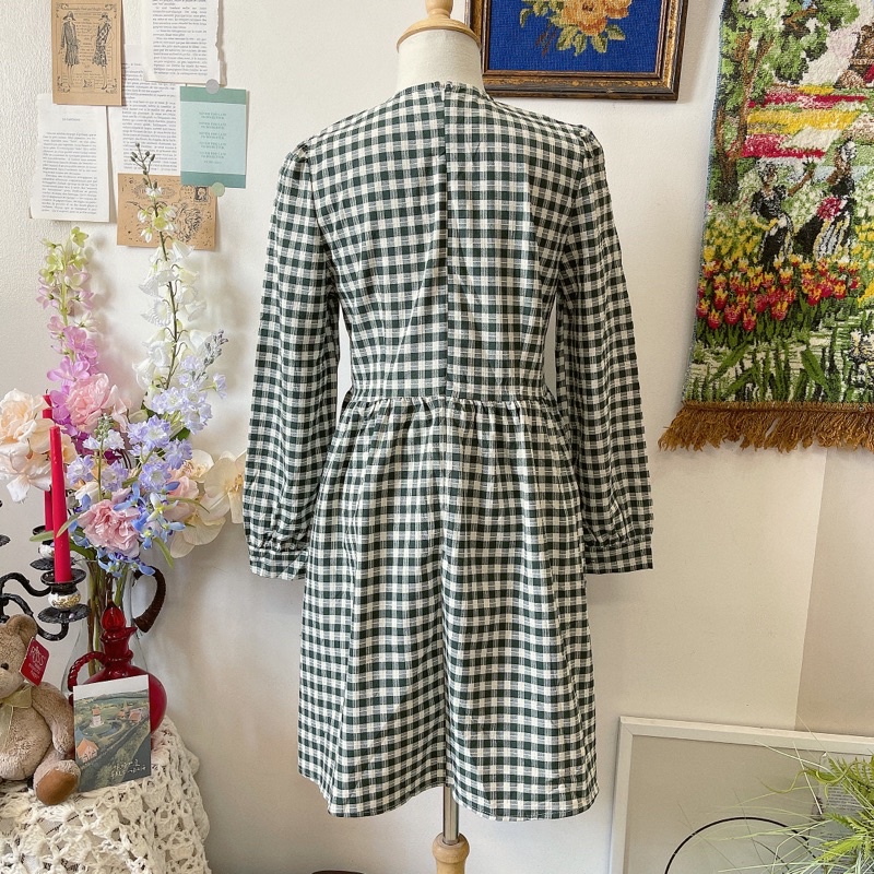 Đầm babydoll caro xanh