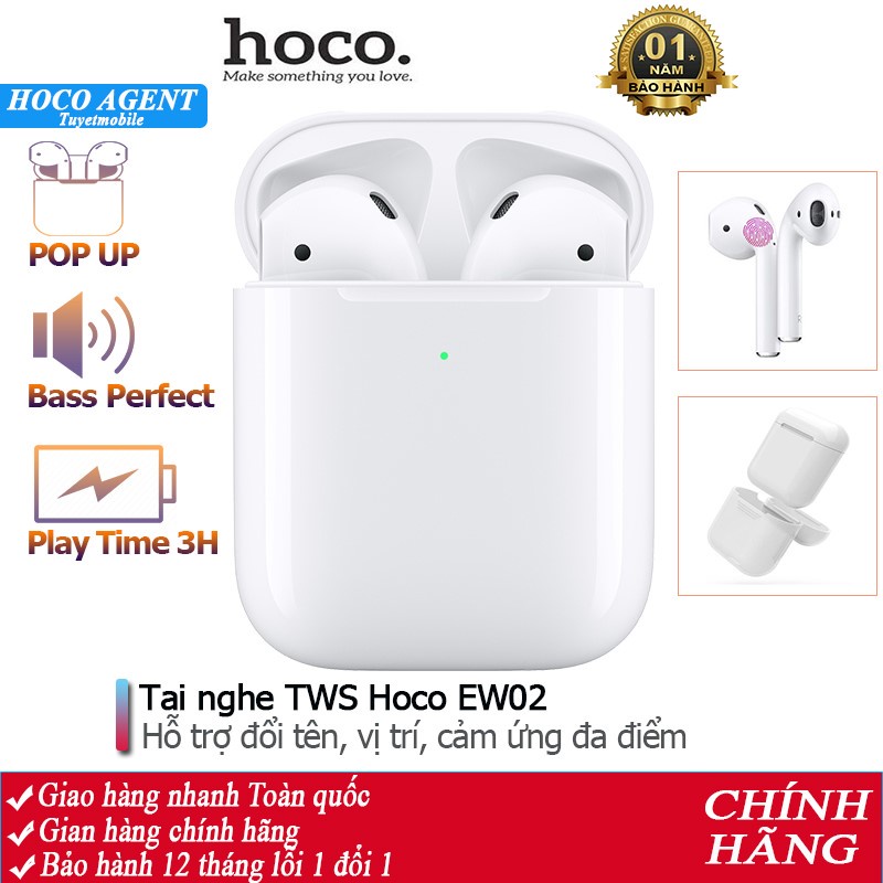 Tai nghe TWS Hoco EW02 có Pop Up, hỗ trợ đổi tên, định vị, cảm ứng đa điểm, Bluetooth 5.0 - Chính hãng
