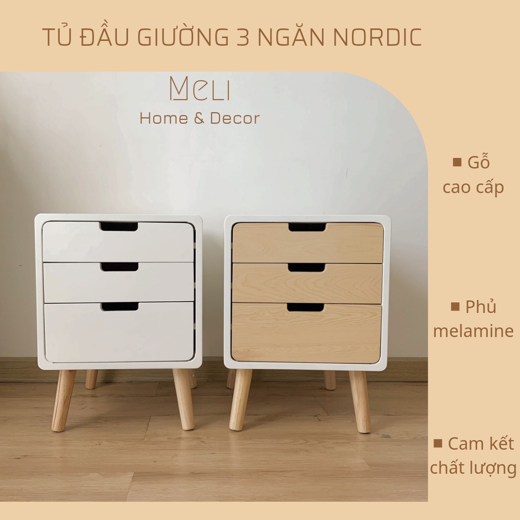Tủ Kệ dầu Giường 3 Ngăn, Tab Đầu Giường Bắc Âu Decor