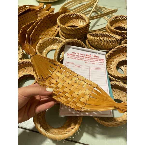 Thuyền tre decor đồ ăn, trang trí đựng oản  shop mây tre đan Anh Thư