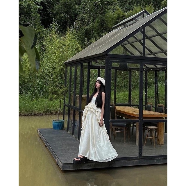 Đầm maxi đi biển cổ yếm hở lưng Briebrie chất liệu tơ gân,sang chảnh - 303