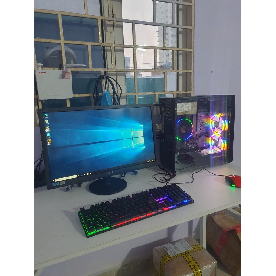 Bộ máy tính max setting LOL, FiFa CPU i5, ram 8g, vga p106 màn 22" fullHD