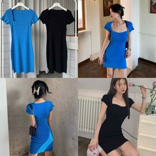 Đầm thun dệt ngắn cổ vuông gợn tôn dáng - D829