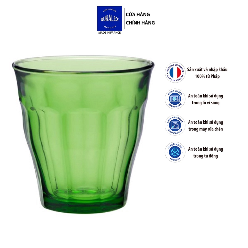 Bộ 6 ly D1027G Duralex - Picardie xanh Green 250ml Thủy tinh cường lực cao cấp Pháp [Chính Hãng]
