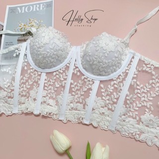 Áo corset ren có gọng hút thêu hoa hai màu đen trắng HL013