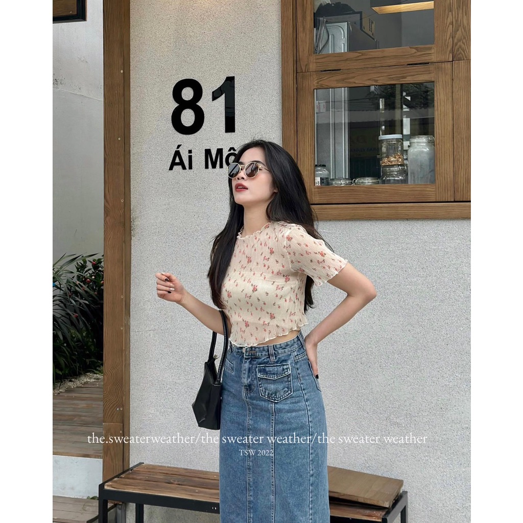 Áo Croptop Xốp Hoa Tay Ngắn Có Kèm Áo Lót Siêu Xinh