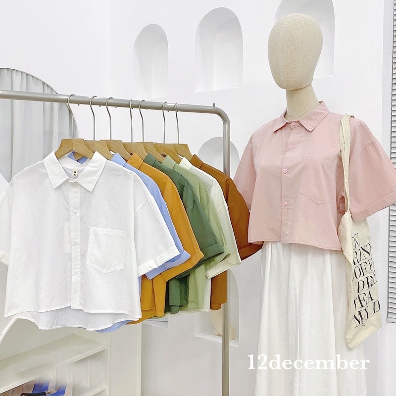 sơ mi croptop tay gập