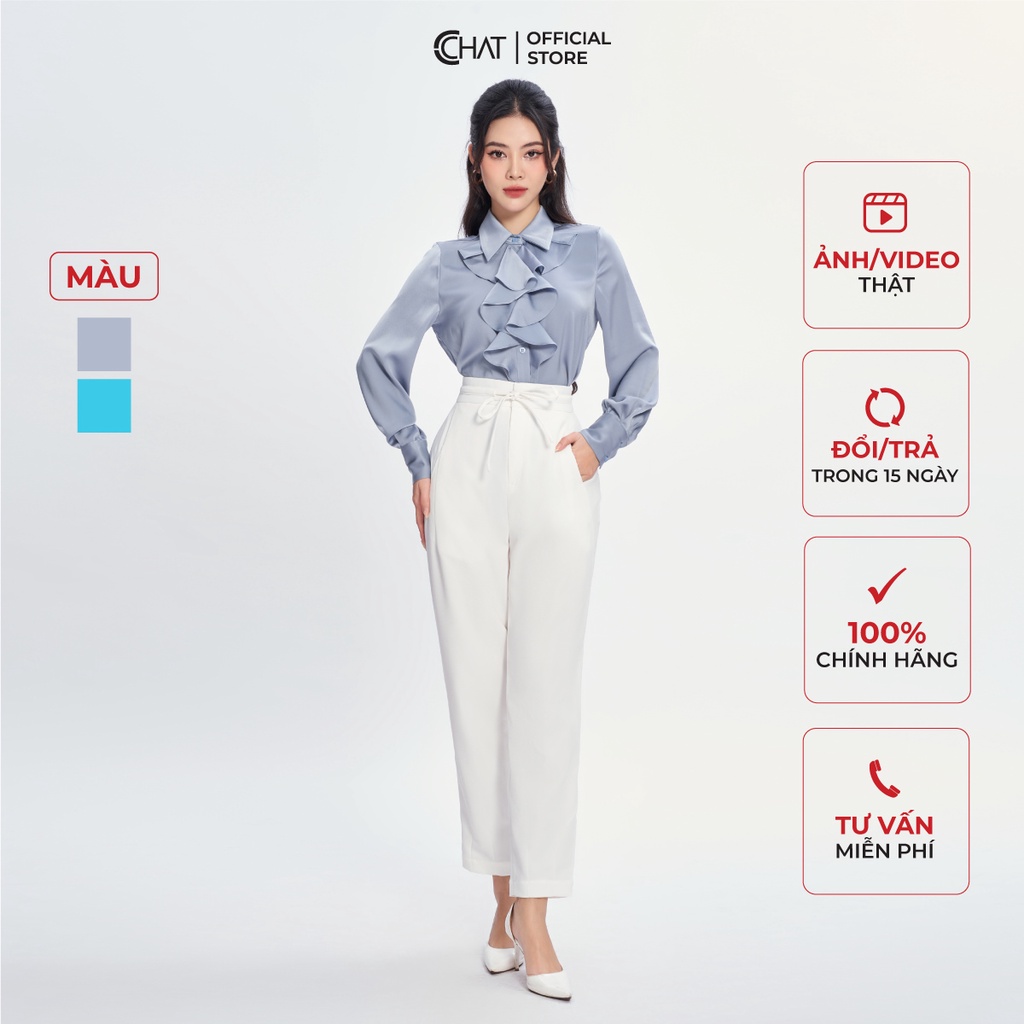 Áo Kiểu Nữ 𝐂𝐂𝐇𝐀𝐓 Bèo Kẹp Nẹp Chất Liệu Lụa Nhập Khẩu 13FDL2013ST