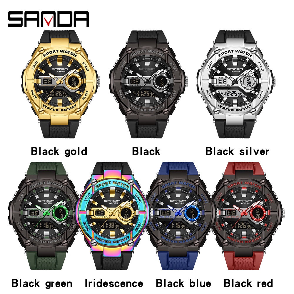 Đồng Hồ Thể Thao SANDA Chống Thấm Nước Đa Năng Có Đèn LED Phát Sáng Phong Cách Quân Đội Cho Nam # 3123-9