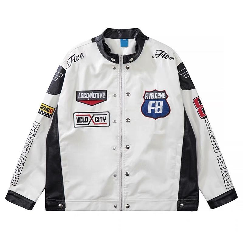 * * O kho c da th i trang * Áo Khoác Bóng Chày da Thêu Chữ Cổ Đứng Phong Cách Retro Mỹ Cho Nam Nữ