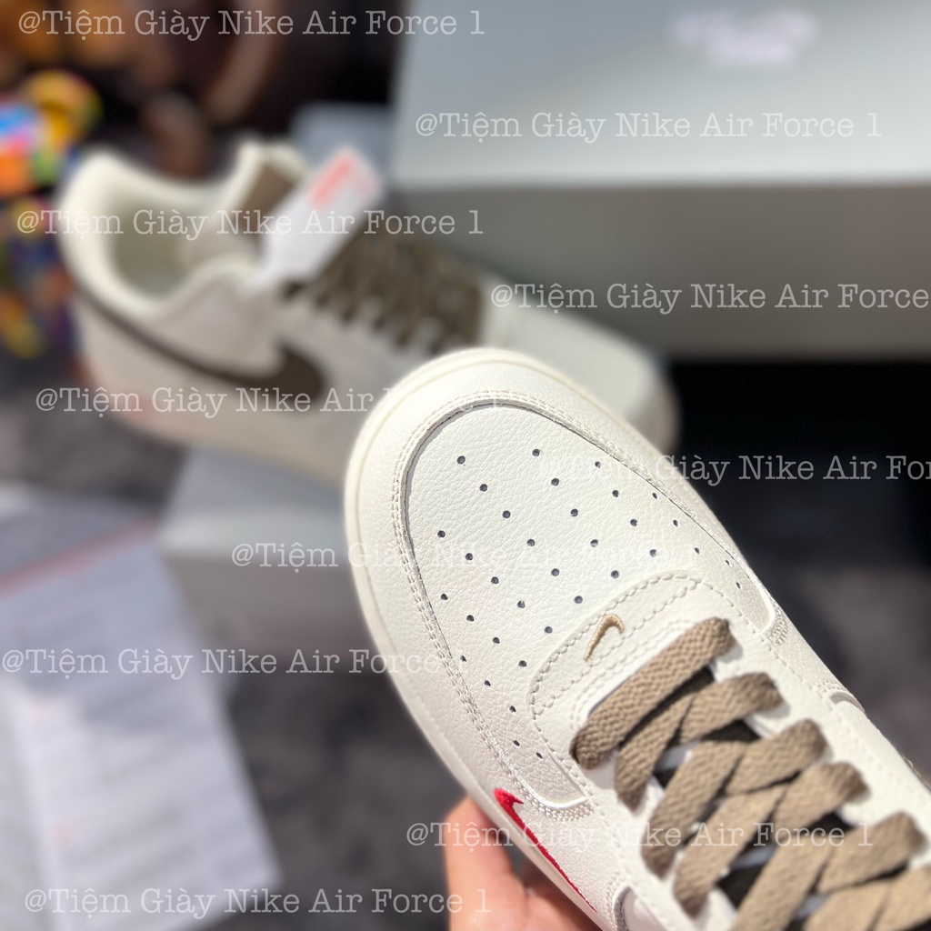 Giày Thể Thao AF1 Low Premium White Brown Giày Af1 Vệt Nâu Full Box Tặng Tất Freeship