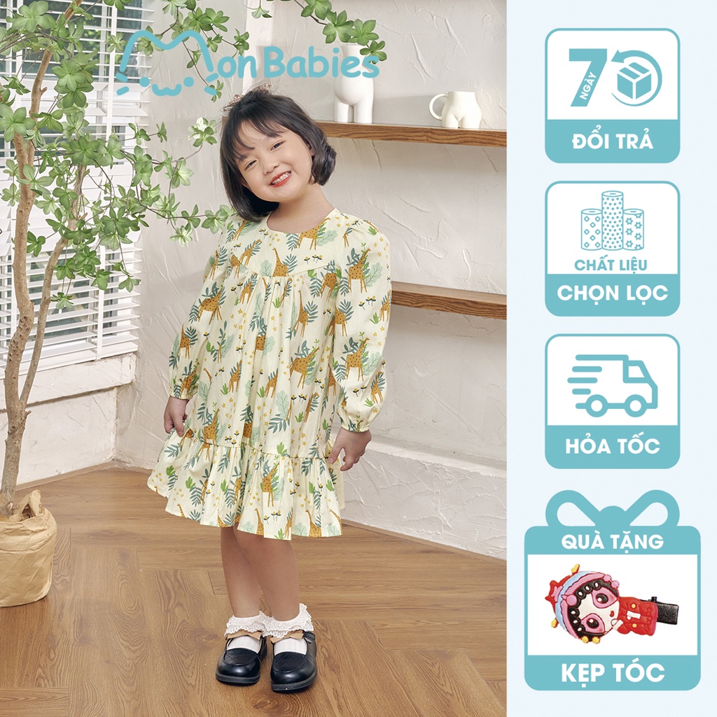 Váy bé gái xuân hè chất cotton nhẹ mát, váy babydoll dáng dài cho bé gái, cho bé 2,3,4,5,6 tuổi MonBabies VDG22w05