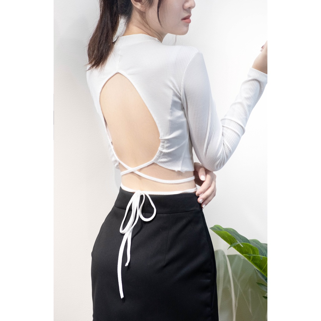 Áo croptop tay dài hở lưng dây cột nhiều kiểu Lolalalo 2023 - Ảnh shop tự chụp