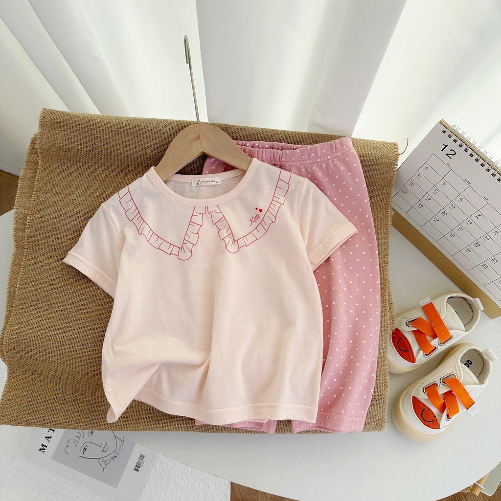Bộ đồ cộc tay quần lửng xuân hè cho bé gái chất liệu 100% cotton nhăn, set quần áo trẻ em miniumbabyfashion SB1381