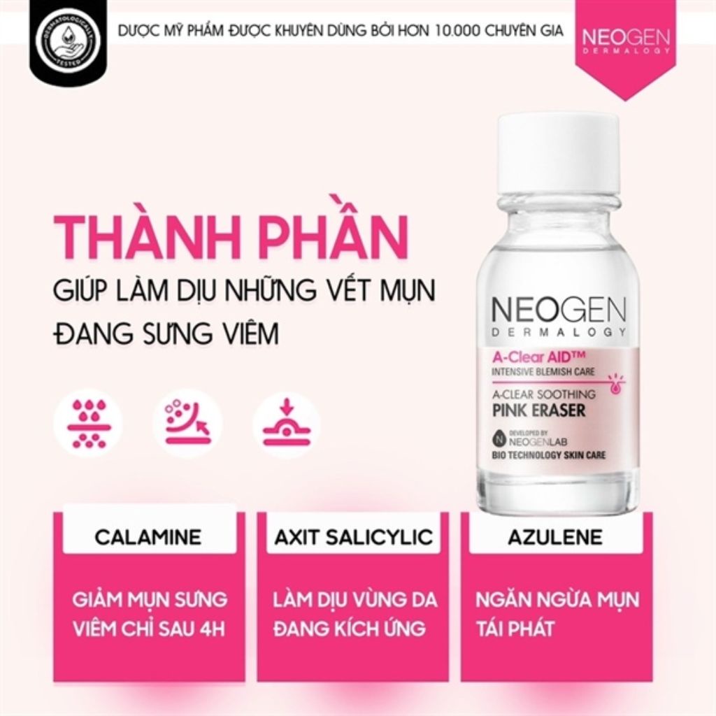 Dung dịch chấm mụn Neogen Dermalogy A-Clear Soothing Pink Eraser 15ml - Giảm sưng viêm cấp tốc