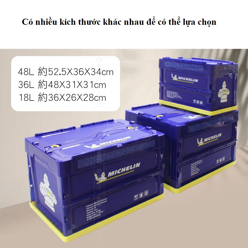 Thùng lưu trữ gấp gọn trên ô tô Michelin  - thùng đựng đồ trên xe hơi có nắp đậy an toàn với nhiều kích thước (18L