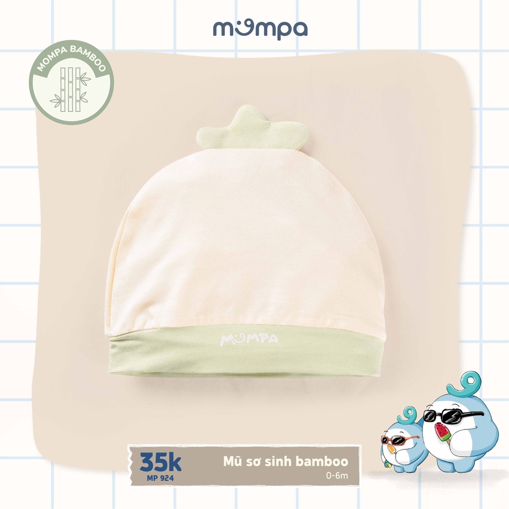 Mũ sơ sinh sơ sinh Mompa cho bé từ 0 đến 6 tháng chất vải bamboo 3 màu MP 924