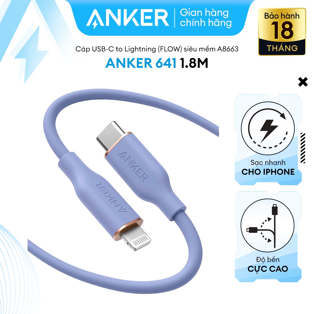 Cáp Sạc ANKER Powerline III Flow USB-C To LIGHTNING - Dài 1.8M - A8663