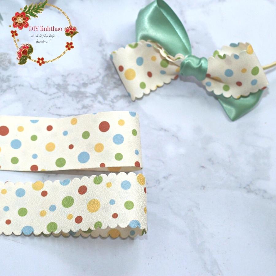 Ruy băng chấm bi HQ 38mm dùng làm nơ bờm, kẹp tóc RB2215