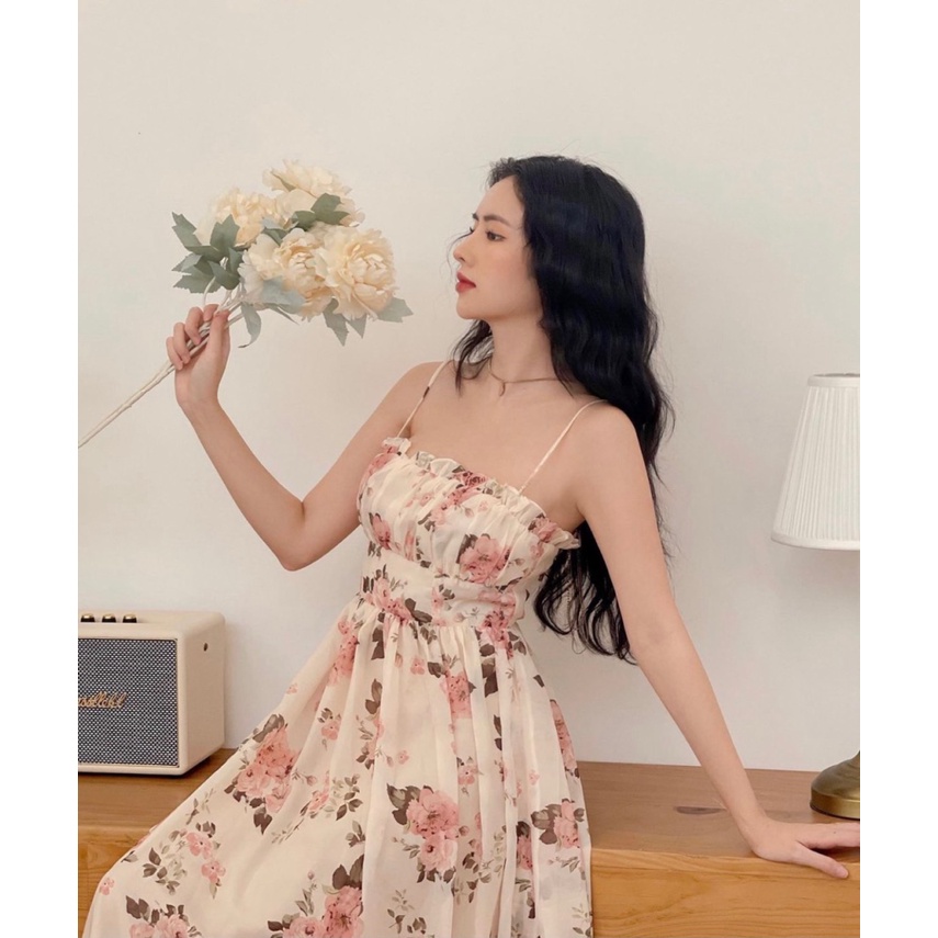 ĐẦM VOAN DÂY HAI DÂY ÔM EO DÁNG DÀI XÒE SIÊU NỮ TÍNH XINH ĐẸP ĐI CHƠI DỰ TIỆC MẪU MỚI CỰC HOT ILOVECARE