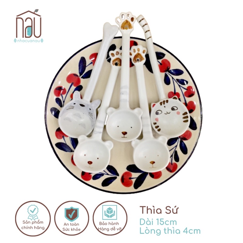 Thìa sứ tạo hình mèo, gấu; thìa totoro, bám cốc