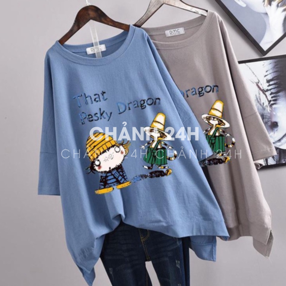 Áo thun nam nữ form rộng Chảnh 24h áo phông tay lỡ chất liệu thun cotton co giãn in chữ That Pesky Dragon