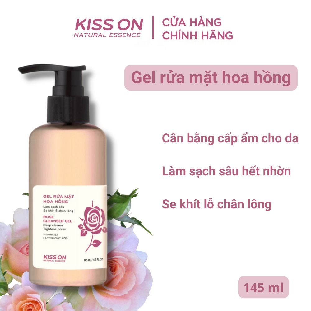 Sữa rửa mặt hoa hồng KISS ON 145ml cân bằng ẩm cho da và làm sạch sâu hết nhờn