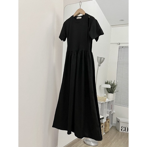 [NEW]VÁY COTTON TĂM TAY CỘC PHỐI KAKI 2 DA cutout vai 2302