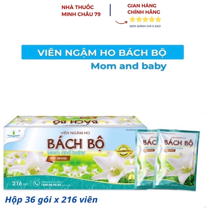 Viên ngậm ho BÁCH BỘ mom and baby giúp bổ phế, tiêu đờm, giảm ho, giảm đau họng, rát họng, ho khan ( 1 VỈ )