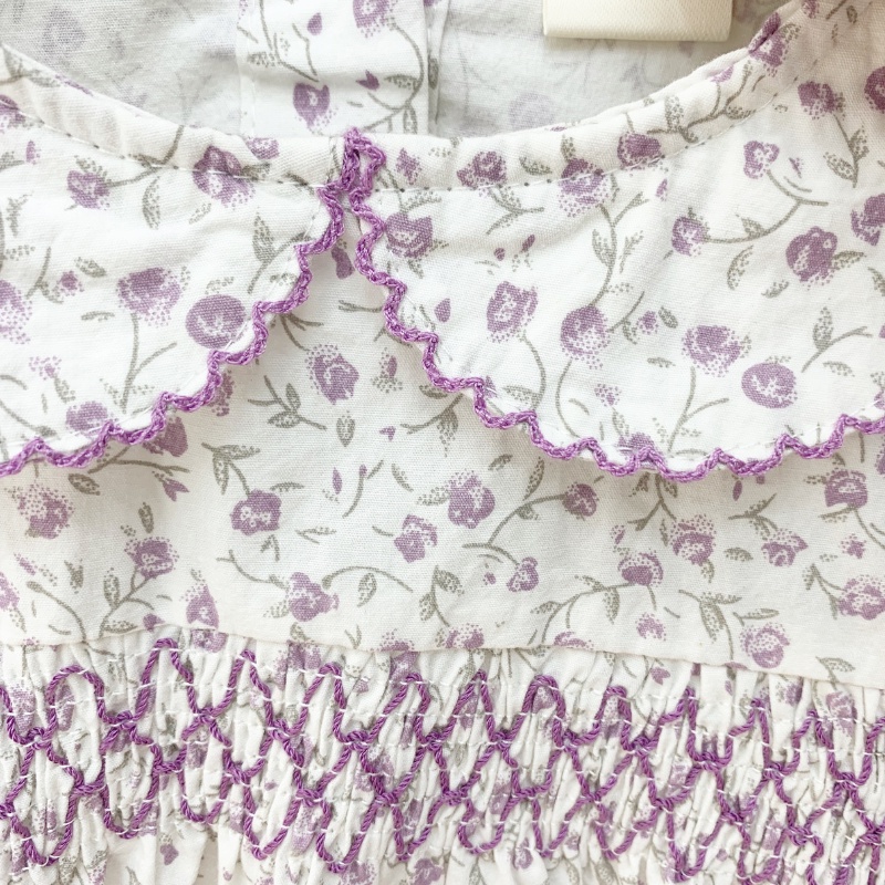 Váy Đầm Cổ Sen Cho Bé Gái Phong Cách Vintage Hoa Nhí Cotton Mềm Mại - Mã 712