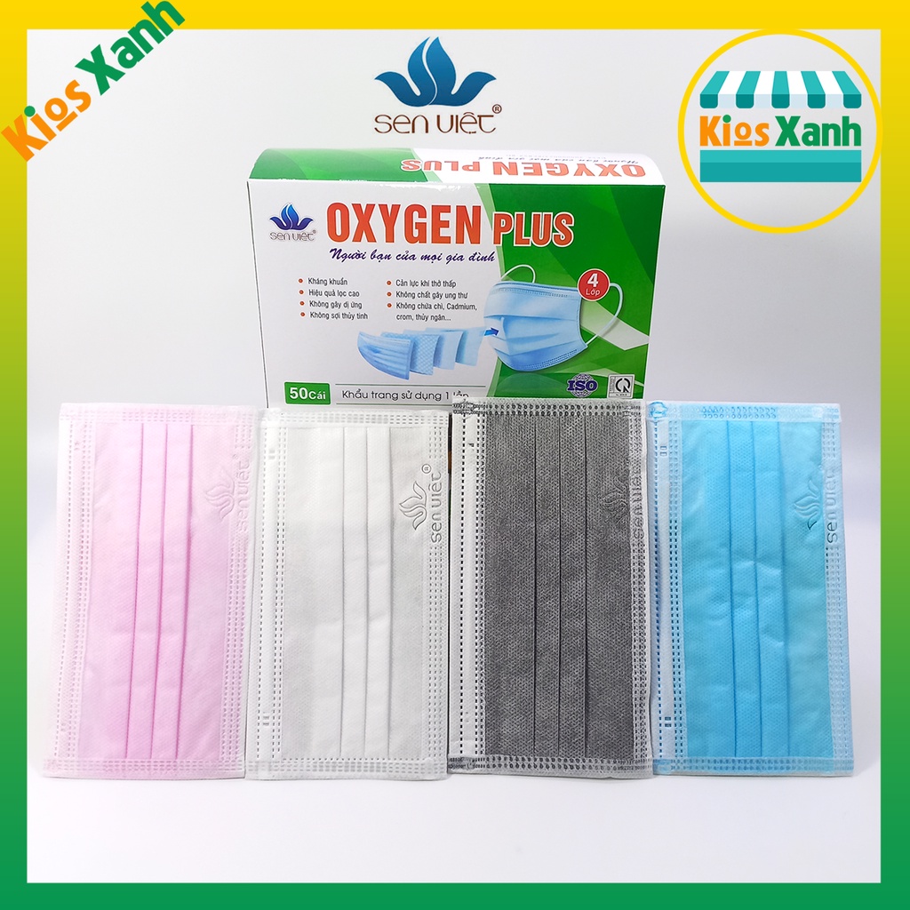 Khẩu trang y tế Sen Việt Oxygen Plus 4 lớp, hộp 50 cái khau trang 2D, kháng khuẩn chống bụi thời trang