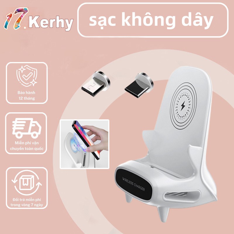 Đế sạc nhanh sạc điện thoại không dây 15W , bảo vệ sạc điện thoại, sạc đa năng có thể di chuyển,hỗ trợ Tpyc-C, USB