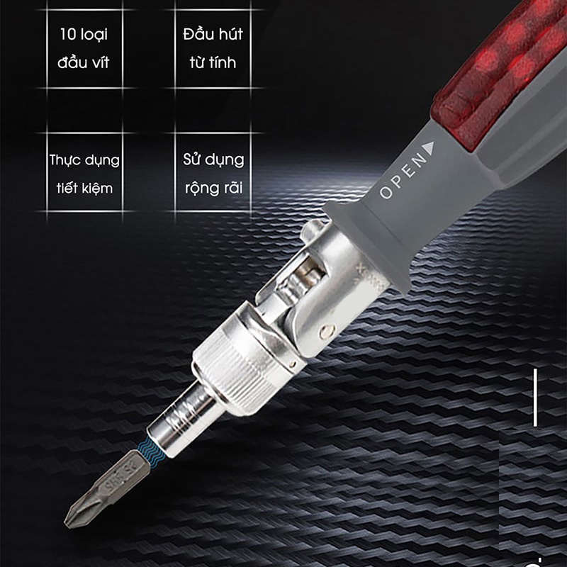 Tua vít đa năng đa góc 180 độ Kapusi, bộ tô vít 10 trong 1 sửa chữa thiết bị, tuốc nơ vít điều chỉnh có nam châm cao cấp