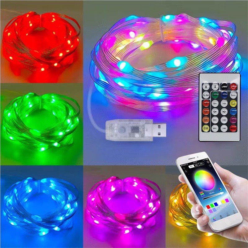 Đèn Led Trang Trí Bàn Gaming, Đèn Fairy Light 16 Triệu Màu Điều Khiển APP Điện Thoại Dây Led Nháy Đu