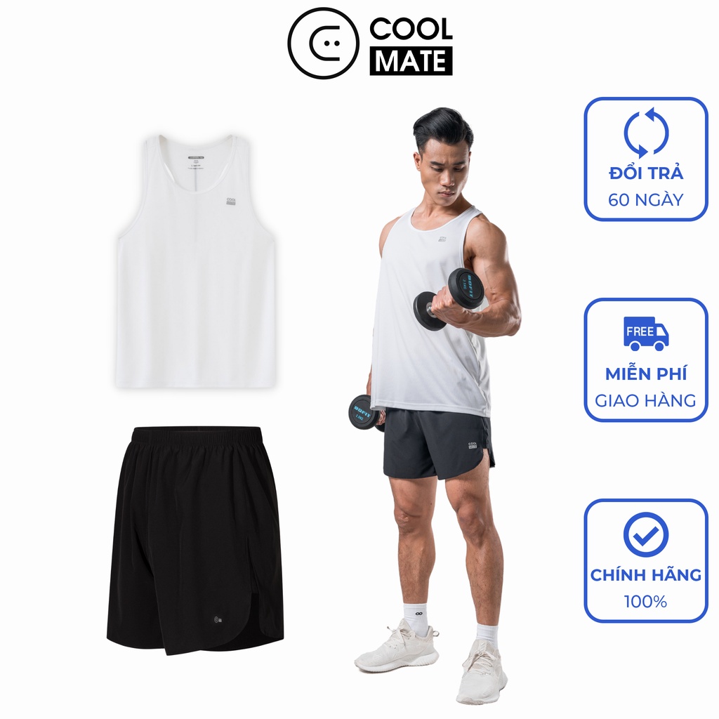 Men's Sport Box - Set đồ bộ thể thao Áo Tank Top V2 trắng và Quần Maxcool đen - thương hiệu Coolmate