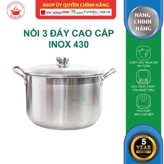 Nồi luộc gà bếp từ FiveStar inox 430 nắp kính (26cm / 28cm / 30cm / 32cm), 3 đáy dùng bếp từ, hồng ngoại , gas