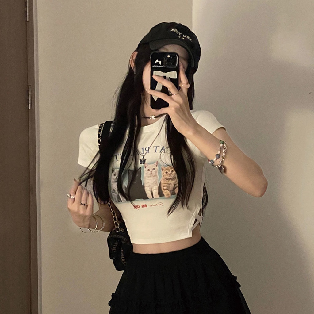 JSC Áo Thun Ngắn Tay Khoét Eo In Họa Tiết Phong Cách Mới Cho Nữ