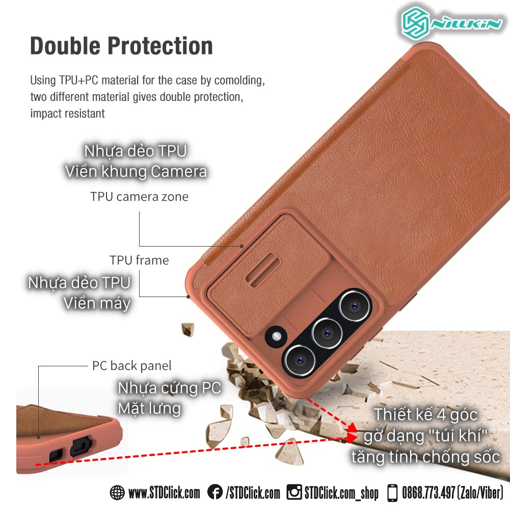 BAO DA SAMSUNG GALAXY S23 PLUS 5G  NILLKIN QIN PRO BẢO VỆ CAMERA CHÍNH HÃNG HÀNG CHUẨN