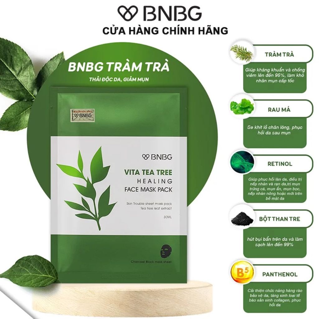 Mặt nạ BNBG tràm trà Vita Tea Tree Healing Face Mask Pack 30ml - Thải độc da, giảm mụn