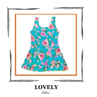 Bikini bầu, đồ bơi bà bầu liền thân váy xoè xanh