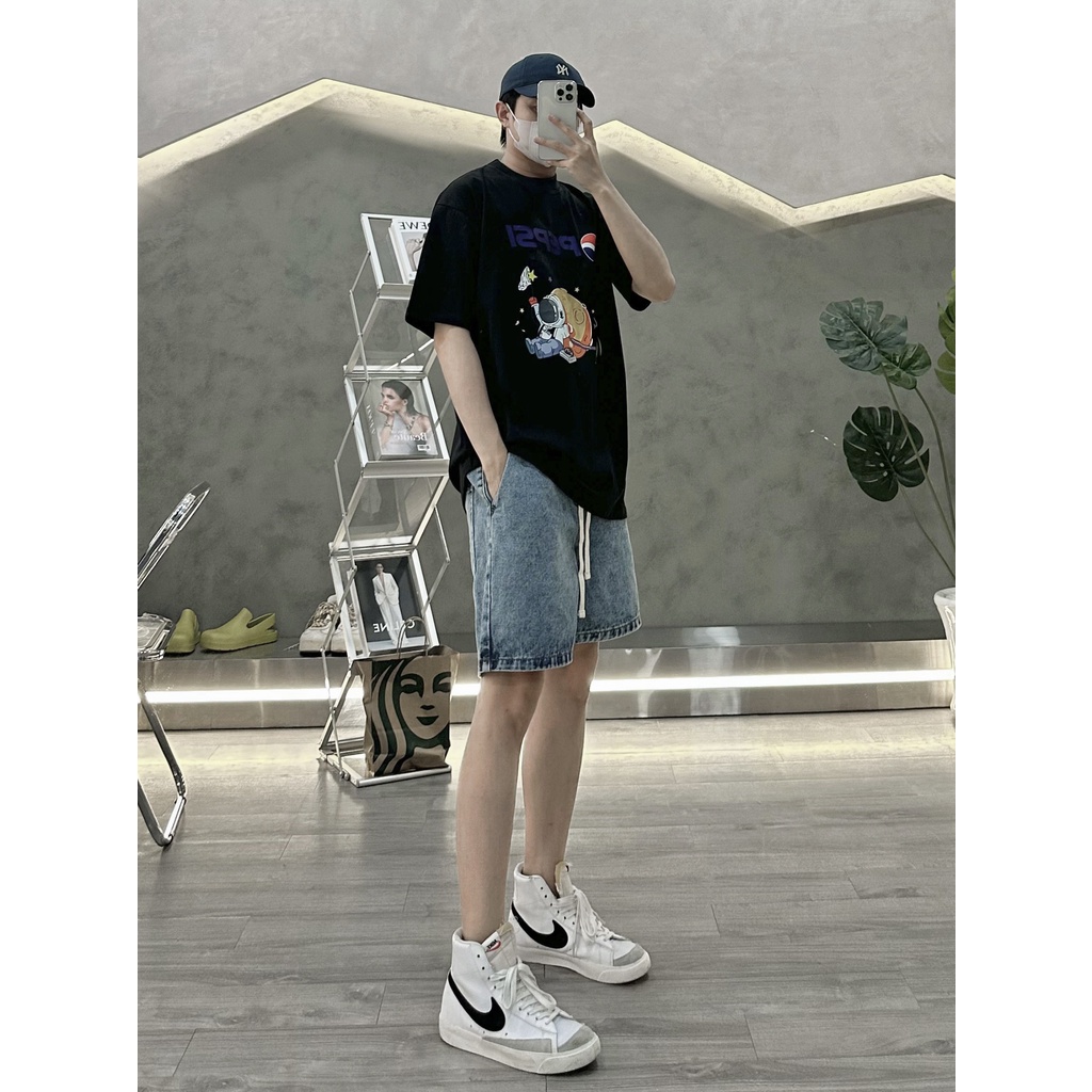 Quần Short Jean ngắn Basic Streetwear lưng thun cao cấp