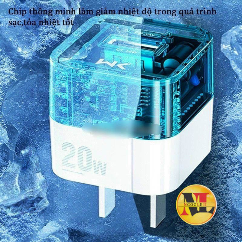 Củ sạc chính hãng WEKOME trong suốt 20w