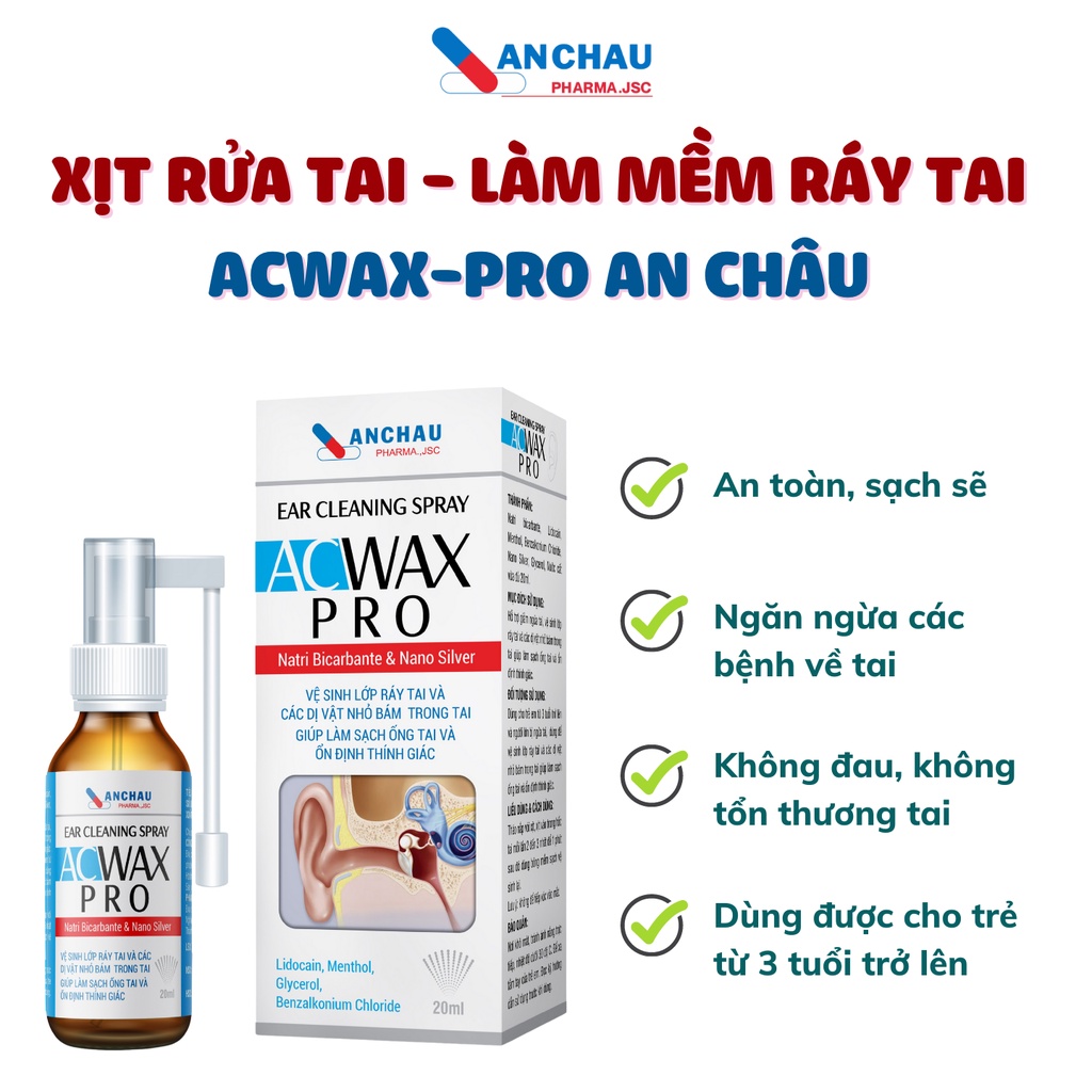 Xịt rửa tai ACWAX PRO cho bé và người lớn bổ sung nano bạc giúp làm mềm ráy tai - Dược An Châu