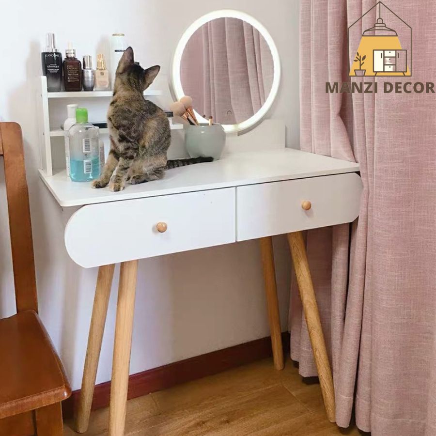 Bàn trang điểm MANZI DECOR mã AK02 đèn led sang trọng chân bàn chắc chắn phong cách Hàn Quốc nhã nhặn