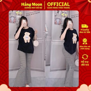 Set quần ống loe nữ cao cấp, thun cotton bigsize moonshop dài loe sọc