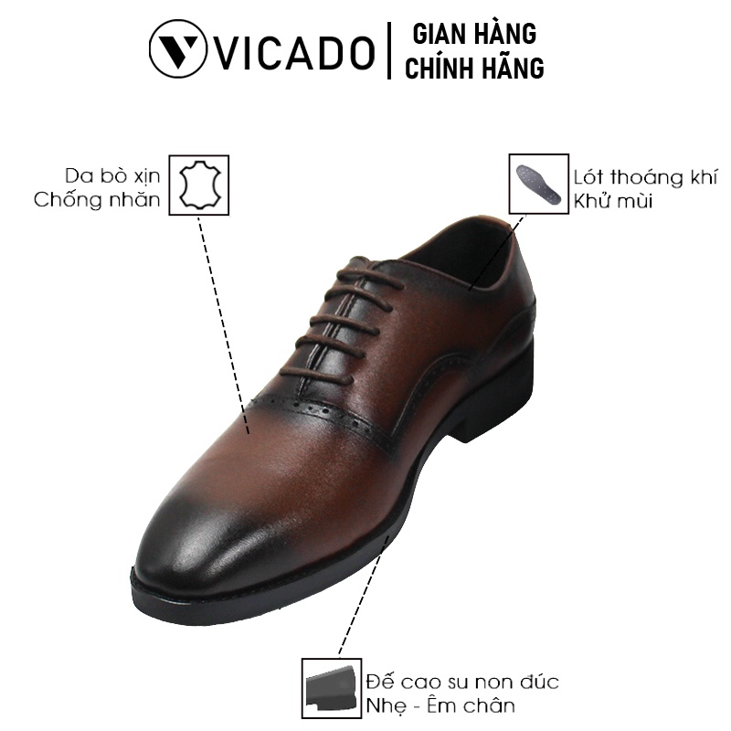 Giày công sở nam Oxford Vicado VC1021 màu nâu - Giày da nam cao cấp da bò thật 100%