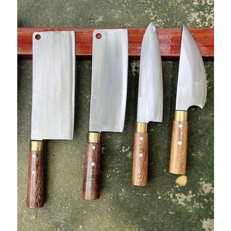 Bộ dao nhà bếp cao cấp , bộ dao thép cán mun 4 món chặt thái đa năng, rèn thủ công từ nhíp xe oto